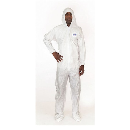 Disposable Coverallss, Hooded Coverall, S, Microporous Laminate, Elastic Wrist, Serged Seam, White MPN:8019-S