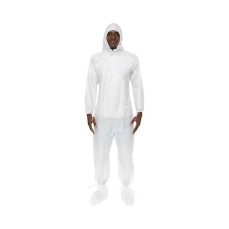Disposable Coverallss, Hooded Coverall, L, Proprietary Laminated Nonwoven, Elastic Wrist, White MPN:CE11019CIS-L