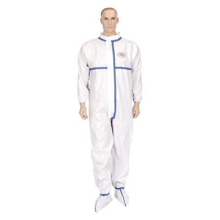 Disposable Coveralls, M, White, Nonwoven, Zipper/Storm Flap MPN:W2501-M