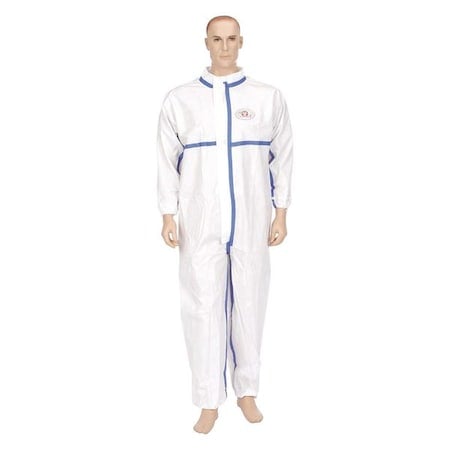 Disposable Coveralls, L, White, Nonwoven, Storm Flap, Zipper MPN:W2502-L