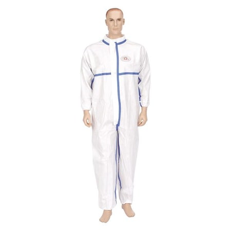 Disposable Coveralls, Xl, White, Nonwoven, Storm Flap, Zipper MPN:W2502-XL