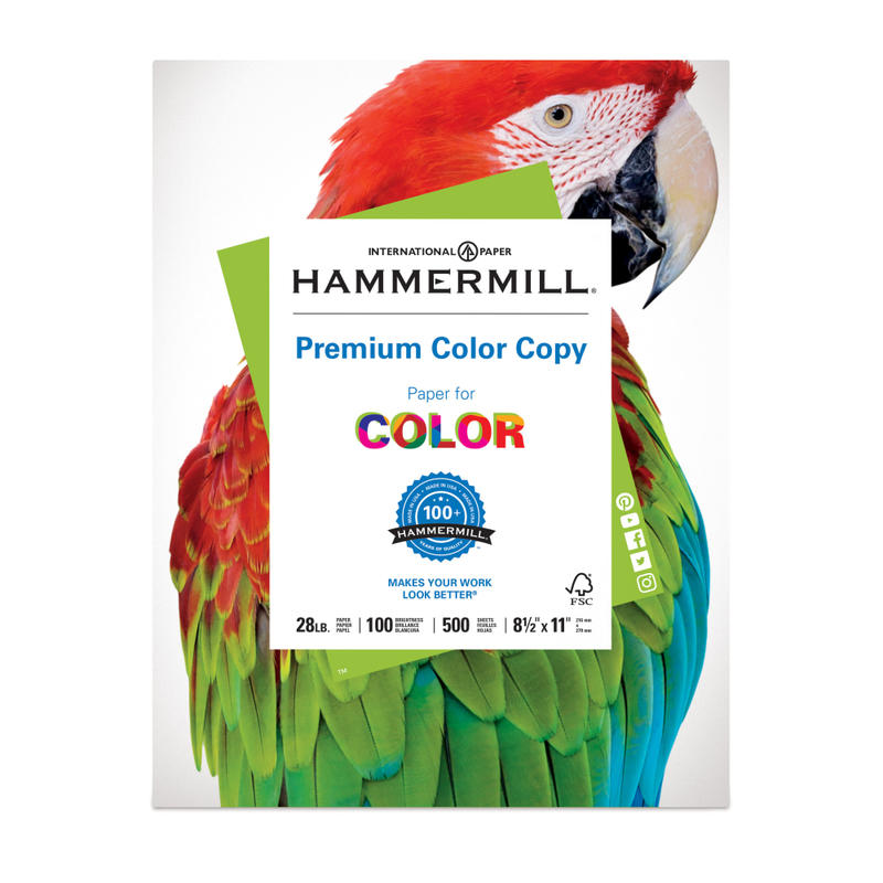 Hammermill Color Multi-Use Printer & Copy Paper, White, Letter (8.5in x 11in), 500 Sheets Per Ream, 28 Lb, 92 Brightness (Min Order Qty 4) MPN:102467