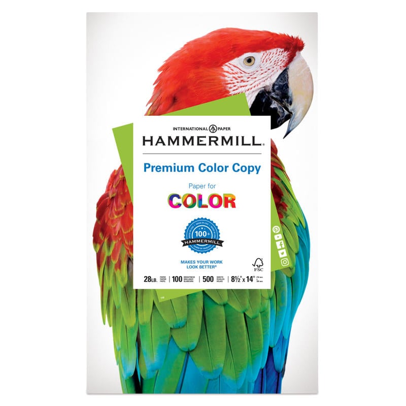Hammermill Color Multi-Use Printer & Copy Paper, White, Legal (8.5in x 14in), 500 Sheets Per Ream, 28 Lb, 92 Brightness (Min Order Qty 4) MPN:102475