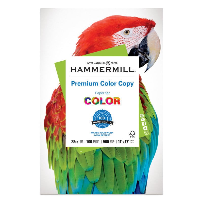 Hammermill Color Multi-Use Printer & Copier Paper, Ledger Size (11in x 17in), Ream Of 500 Sheets, 92 (U.S.) Brightness, 28 Lb, White (Min Order Qty 2) MPN:102541
