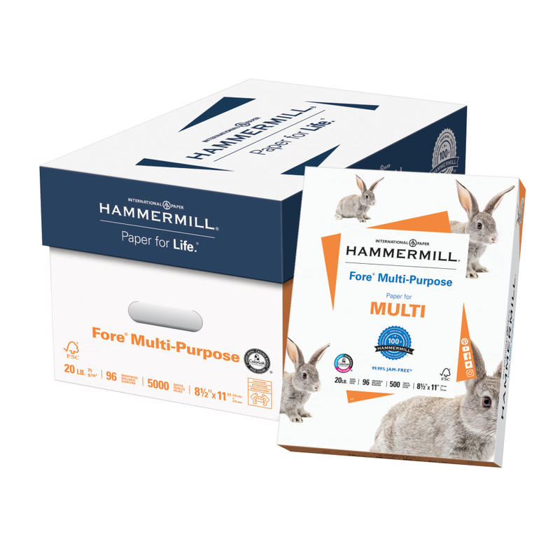Hammermill Fore Multi-Use Printer & Copy Paper, 10 Reams, White, Letter (8.5in x 11in), 20 Lb, 5000 Sheets Per Case, 20 Lb, 96 Brightness MPN:103267
