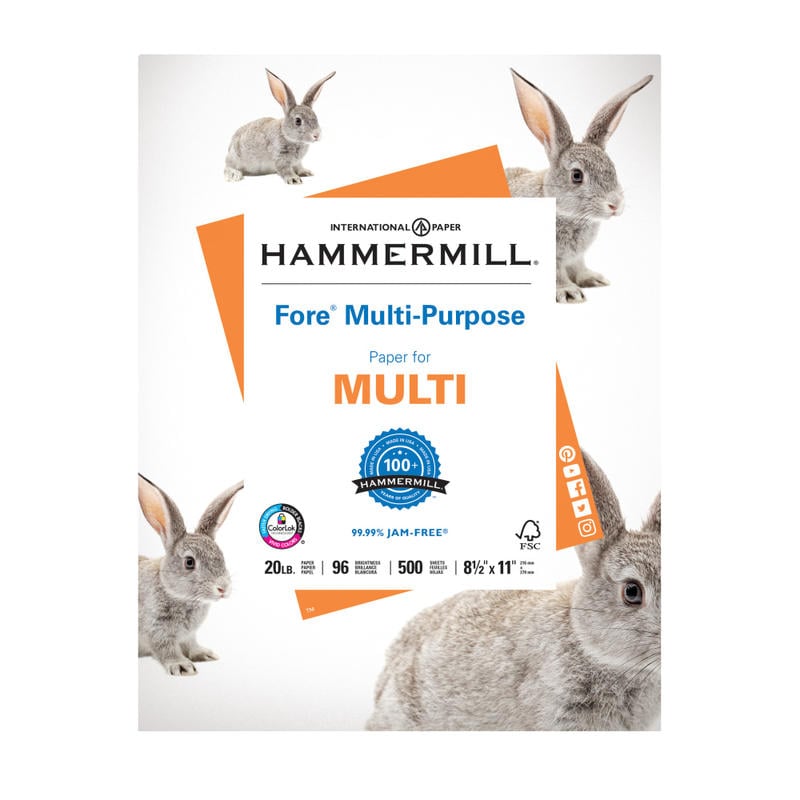 Hammermill Fore Multi-Use Printer & Copy Paper, White, Letter (8.5in x 11in), 500 Sheets Per Ream, 20 Lb (Min Order Qty 5) MPN:103267RM