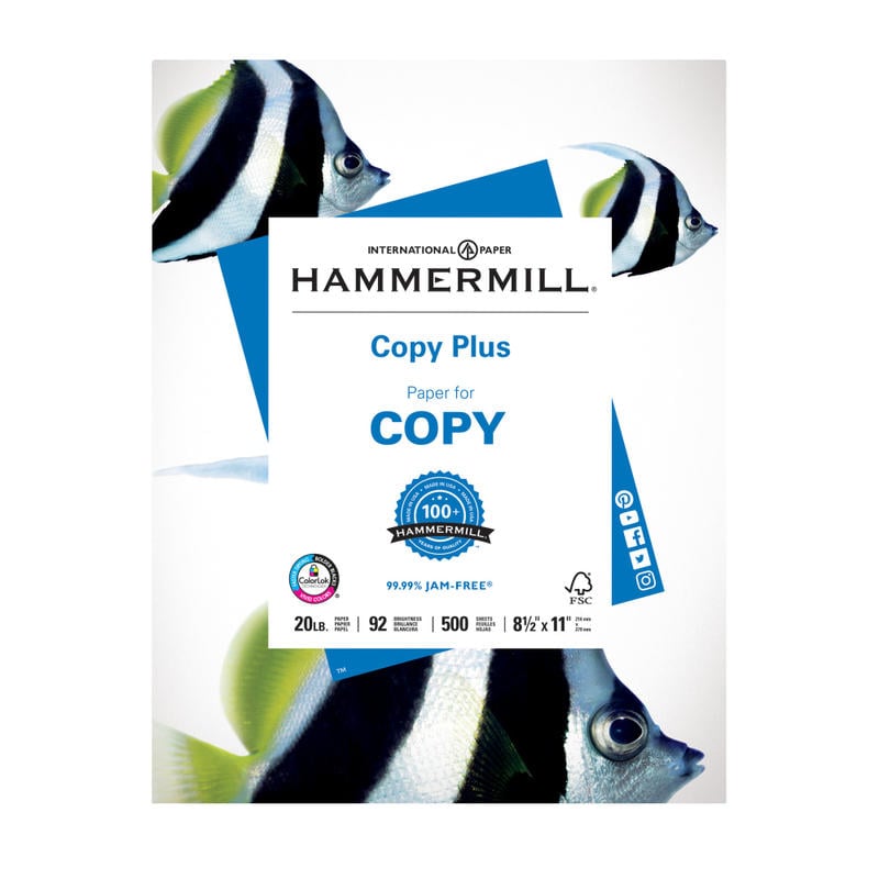 Hammermill Multi-Use Printer & Copy Paper, White, Letter (8.5in x 11in), 500 Sheets Per Ream, 20 Lb, 92 Brightness, 105620 (Min Order Qty 5) MPN:105007RM