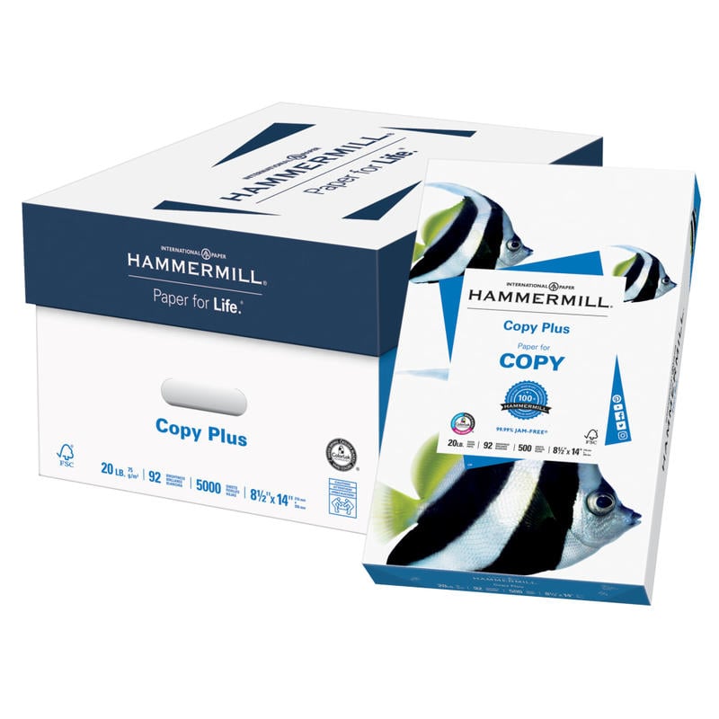 Hammermill Multi-Use Printer & Copier Paper, Legal Size (8 1/2in x 14in), 5000 Total Sheets, 20 Lb, White, 500 Sheets Per Ream, Case Of 10 Reams MPN:105015