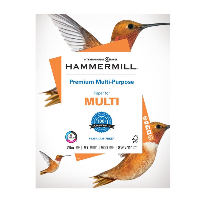 Hammermill Premium Multi-Use Printer & Copy Paper, White, Letter (8.5in x 11in), 500 Sheets Per Ream, 24 Lb, 92 Brightness (Min Order Qty 4) MPN:105810