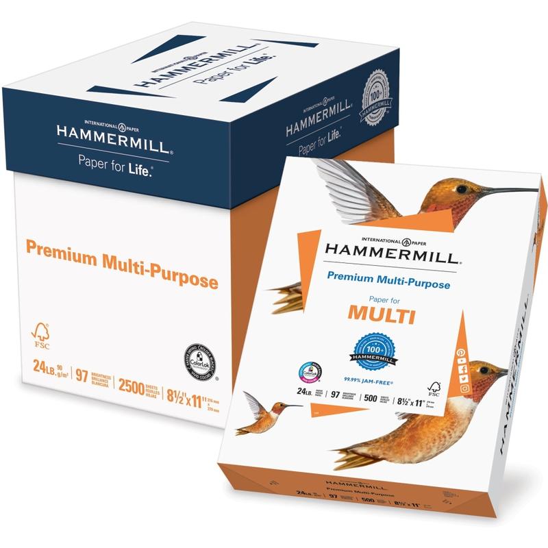 Hammermill Premium Multi-Use Printer & Copy Paper, White, Letter (8.5in x 11in), 2500 Sheets Per Case, 24 Lb, 97 Brightness, Case Of 5 Reams (Min Order Qty 2) MPN:105810-CT