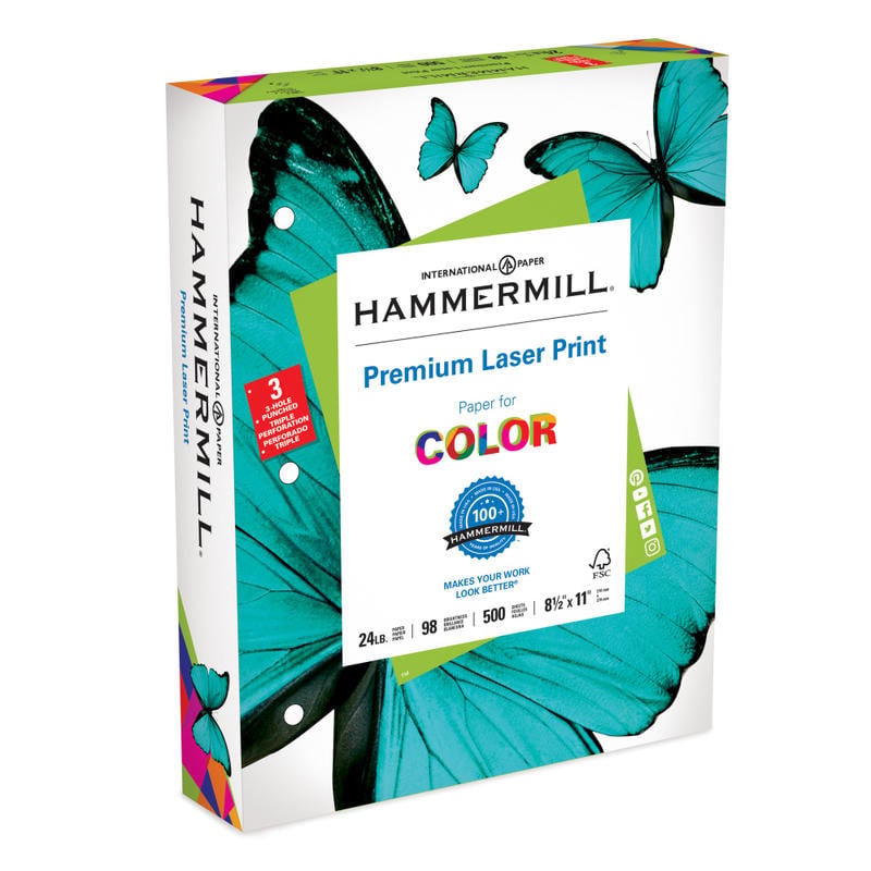 Hammermill 3-Hole Punched Multi-Use Print & Copy Paper, Letter Size (8 1/2in x 11in), 92 (U.S.) Brightness, 24 Lb, White, Ream Of 500 Sheets MPN:107681