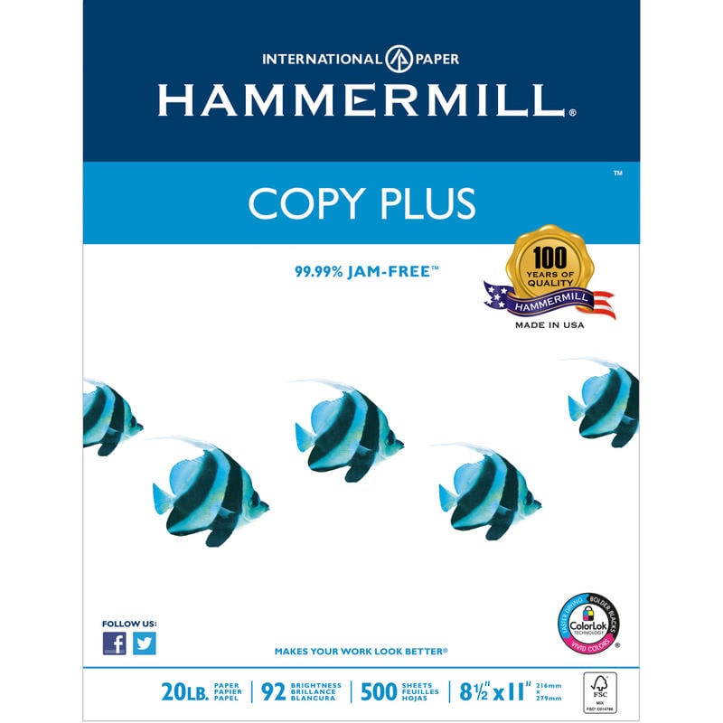 Hammermill Multi-Use Printer & Copy Paper, White, Letter (8.5in x 11in), 500 Sheets Per Ream, 20 Lb, 92 Brightness, 162008RM (Min Order Qty 5) MPN:162008RM