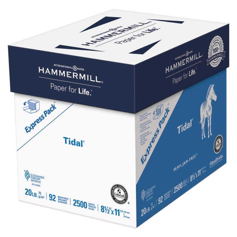 Hammermill Tidal Multi-Use Printer & Copier Paper, Letter Size (8 1/2in x 11in), 2500 Sheets Total, 92 (U.S.) Brightness, 20 Lb, White, 500 Sheets Per Ream , Case Of 5 Reams (Min Order Qty 2) MPN:163120
