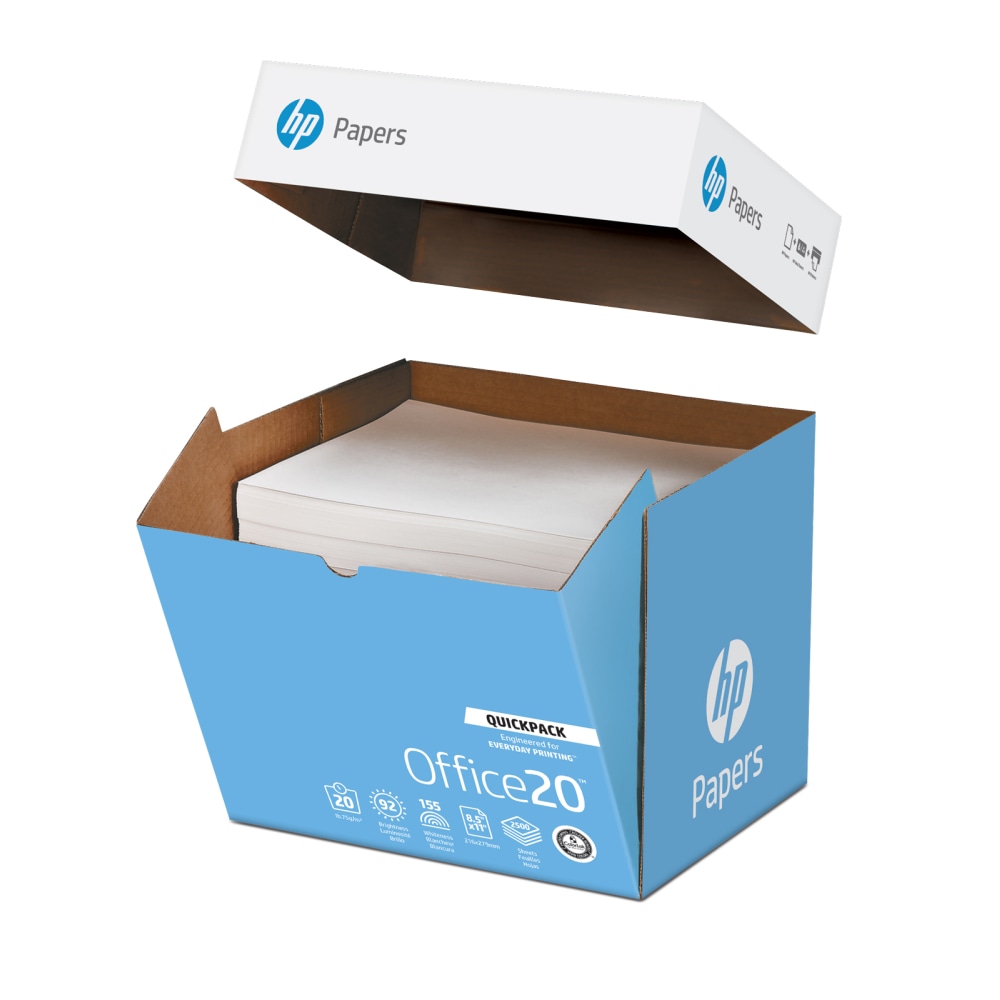 HP Office Quickpack Multi-Use Printer & Copy Paper, White, Letter (8.5in x 11in), 2500 Sheets Per Case, 20 Lb, 92 Brightness, Case Of 5 Reams (Min Order Qty 2) MPN:748851