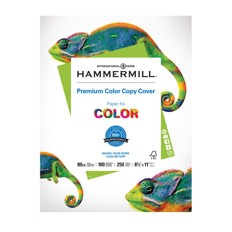 Hammermill Color Card Stock, White, Letter (8.5in x 11in), 80 Lb, Pack Of 250 (Min Order Qty 4) MPN:120023
