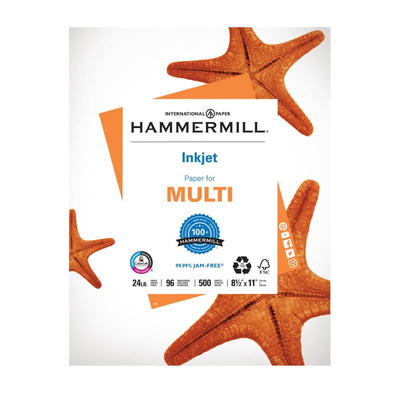 Hammermill Inkjet Paper, Letter Size (8 1/2in x 11in), 24 Lb, Ream Of 500 Sheets (Min Order Qty 5) MPN:105050