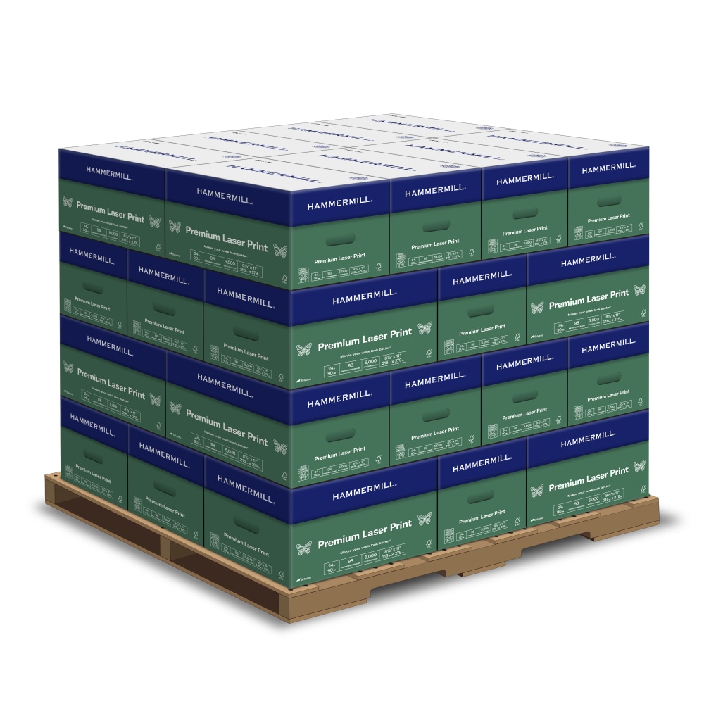 Hammermill Premium Laser Paper, 320 Reams, White, Letter Size (8 1/2in x 11in), 160000 Sheets Total, Pallet Of 32 Cases, 24 Lb, 98 Brightness MPN:104604P