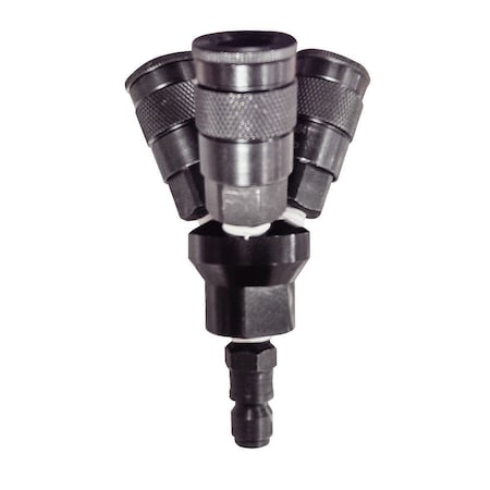 Aluminum Round Manifold with Three 3/8 Inch Steel Automotive Couplers & One 3/8 Inch Steel Plug Kit MPN:FPM44-KA6