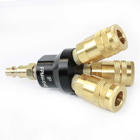 Aluminum Round Manifold with Three 1/4 Inch Brass Industrial Couplers & One 1/4 Inch Steel Plug Kit MPN:FPM44-KH4B