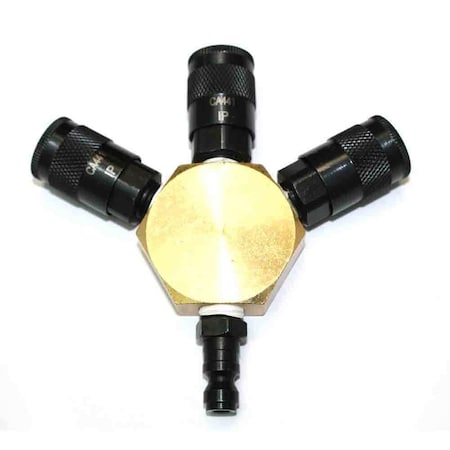 Flat Hex Manifold with Three 1/4 Inch Steel Automotive Couplers & One 1/4 Inch Steel Plug Kit MPN:FPM44R-KA4