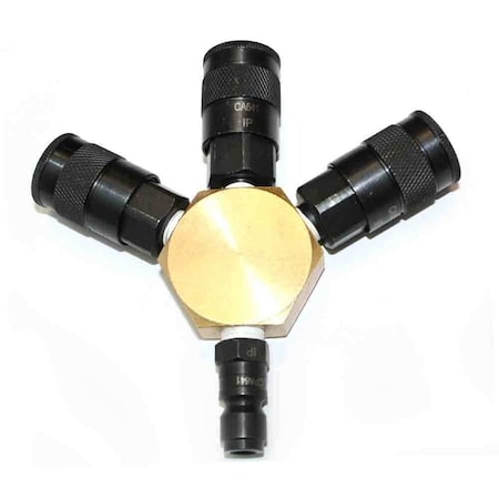 Flat Hex Manifold with Three 3/8 Inch Steel Automotive Couplers & One 3/8 Inch Steel Plug Kit MPN:FPM44R-KA6