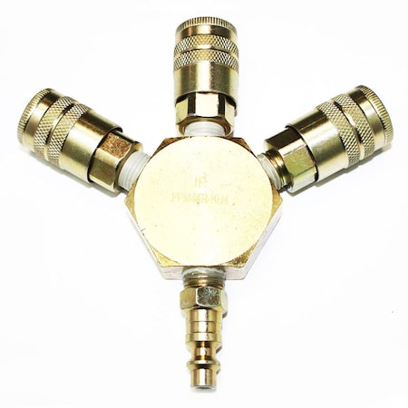 Flat Hex Manifold with Three 1/4 Inch Steel Industrial Couplers & One 1/4 Inch Steel Plug Kit MPN:FPM44R-KH4
