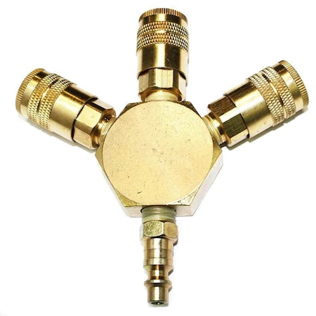 Flat Hex Manifold with Three 1/4 Inch Brass Industrial Couplers & One 1/4 Inch Steel Plug Kit MPN:FPM44R-KH4B