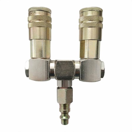 Double Swivel Manifold with Two 1/4 Inch Steel Industrial Couplers & One 1/4 Inch Steel Plug Kit MPN:FS244-KH4