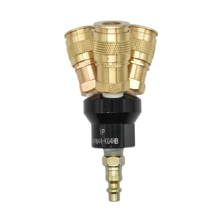 Aluminum Round Manifold, Three 1/4 in.Brass Universal Couplers, 1/4 in. Industrial Steel Coupler MPN:FPM44-KG4HB