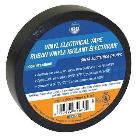 Intertape Vinyl Electrical Tape 6180 Black 3/4X60 Plan, Pk200 MPN:602