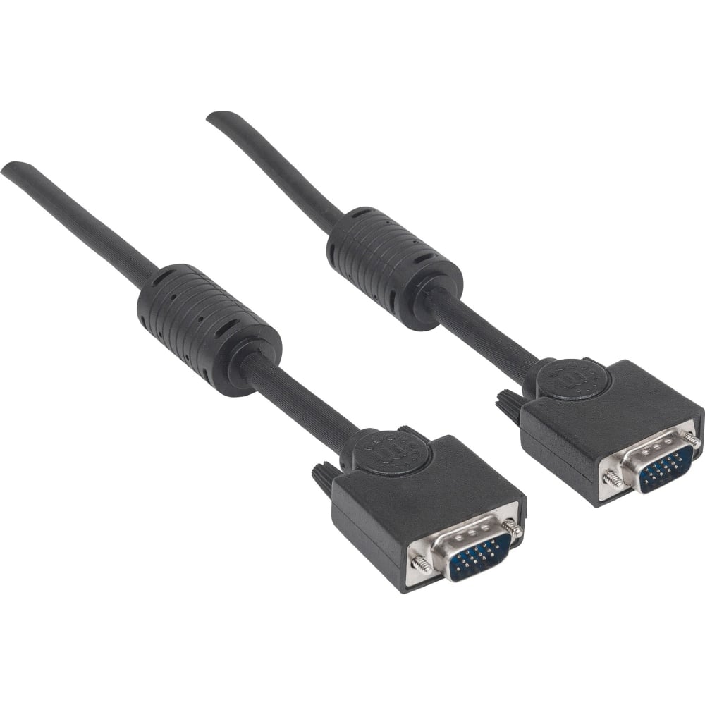Manhattan VGA Monitor Cable (with Ferrite Cores), 3m, Black, Male to Male, HD15, Cable of higher SVGA Specification MPN:317733