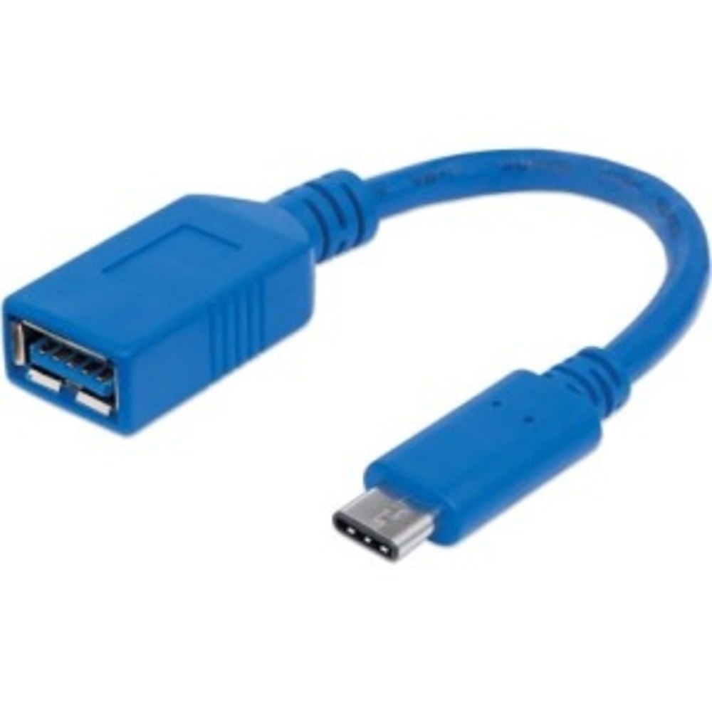 Manhattan SuperSpeed USB 3.1 Gen1 Type-C Male to Type-A Female Device Cable, 5 Gbps, Blue, 6in - USB - 6in - 1 x Type A Female USB - 1 x Type C Male USB - Nickel Plated Contact - Shielding - Blue (Min Order Qty 4) MPN:353540
