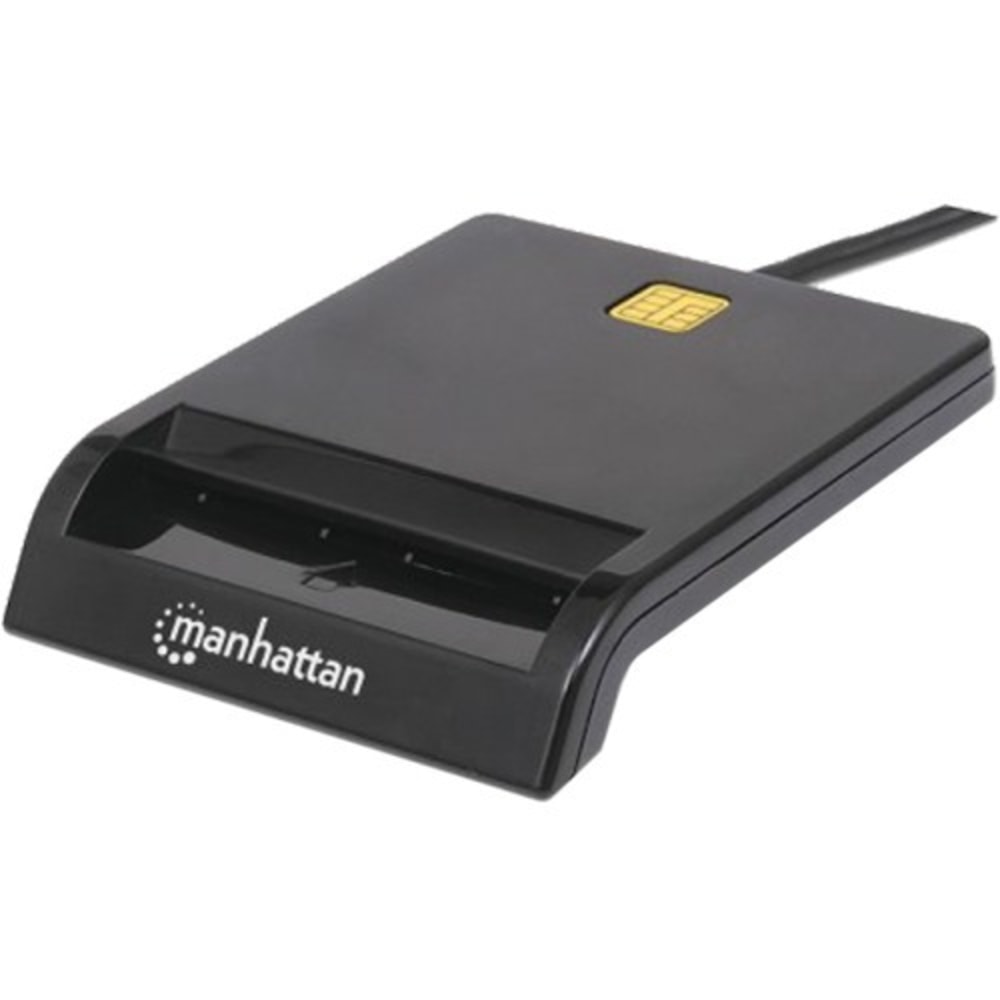 Manhattan USB-A Contact Smart Card Reader, 12 Mbps, Friction type compatible, External, Windows or Mac, Cable 105cm, Black, Three Year Warranty, Blister - SMART card reader - USB (Min Order Qty 4) MPN:102049