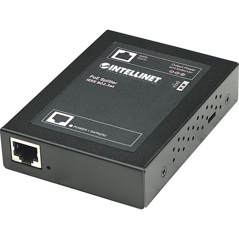 Intellinet Power over Ethernet (PoE+) Splitter, IEEE802.3at, 5, 7.5, 9 or 12 V DC output voltage - PoE splitter - black MPN:560443