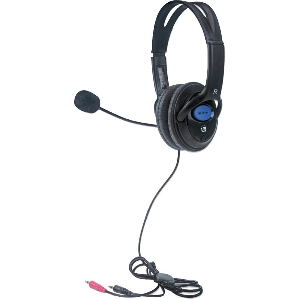Manhattan Stereo Headset (Clearance Pricing), Lightweight, adjustable microphone, in-line volume control, padded cloth ear cushions MPN:179317