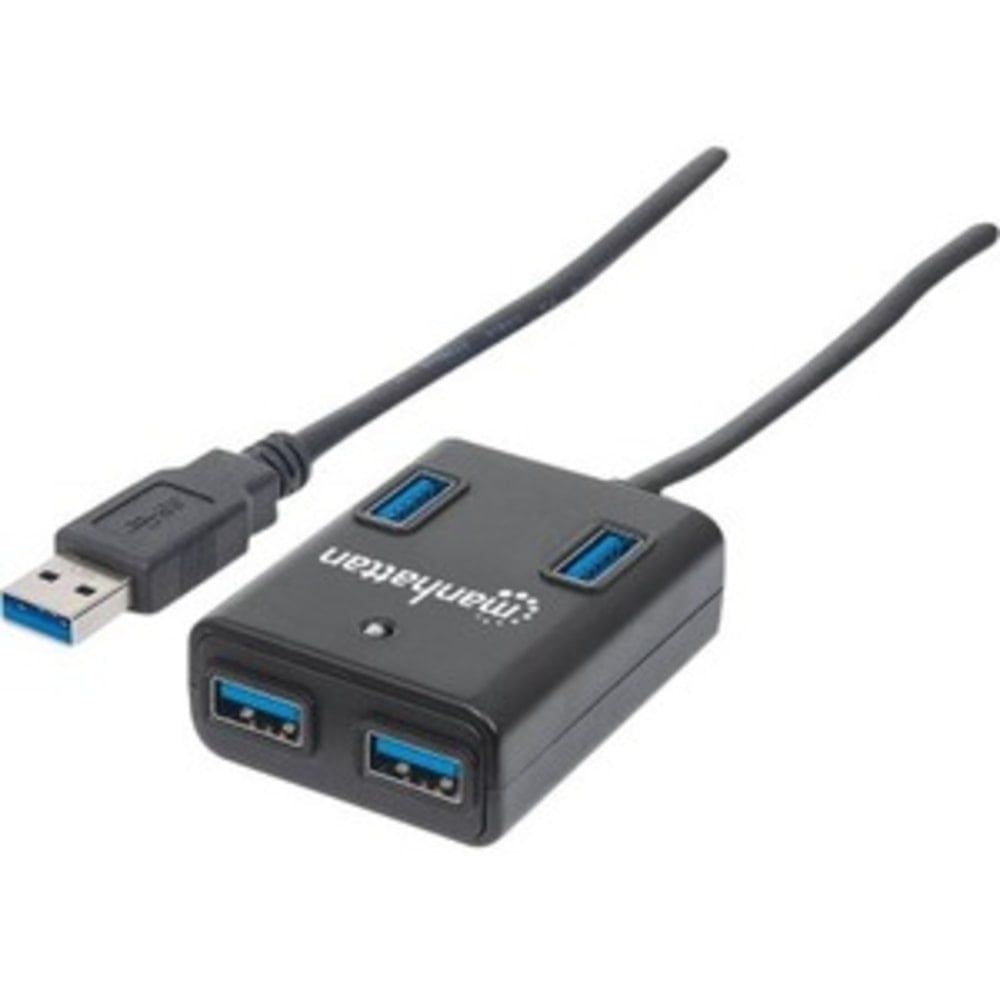 Manhattan SuperSpeed USB 3.0 Hub, 13/16inH x 1-13/16inW x 2-1/4inD, Black, ICI162296 MPN:162296