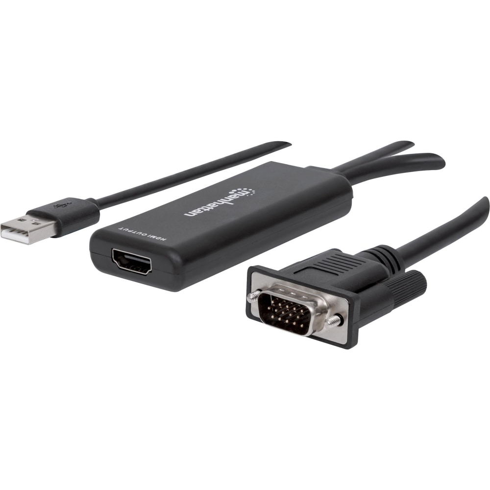 Manhattan VGA And USB To HDMI Converter - 1 x HD-15 VGA - Male, 1 x USB Type A - Male - 1 x HDMI Digital Audio/Video - Female - 1920 x 1080 Supported MPN:152426