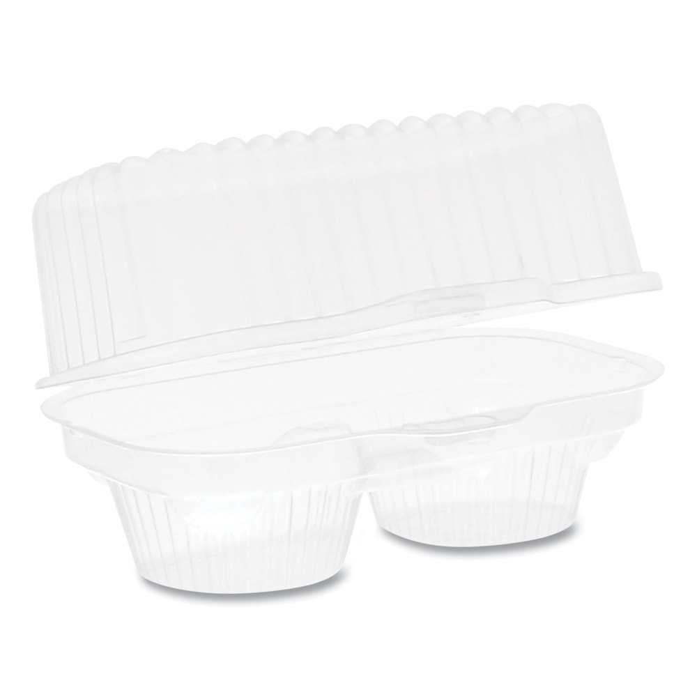 Pactiv Evergreen OPS Hinged ClearView Cupcake Containers, 2-Compartment, 4inH x 6-3/4inW x 4inD, Clear, Plastic, Carton Of 100 Containers MPN:000000000000002002