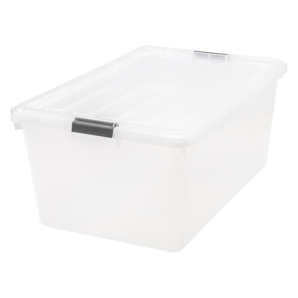 IRIS Buckle Down Plastic Storage Container With Built-In Handles And Snap Lid, 68 Quarts, 11 3/4in x 17 1/4in x 26 1/8in, Clear (Min Order Qty 3) MPN:100060
