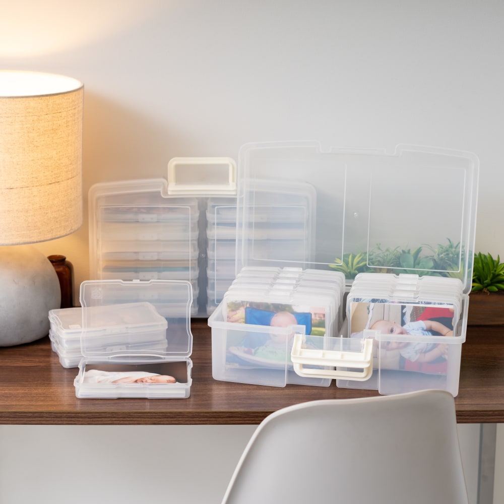 Iris Large Photo Boxes With 12 Photo Cases, 20-1/16inL x 15inW x 16-1/8inH, Clear, Set Of 2 Boxes MPN:500050