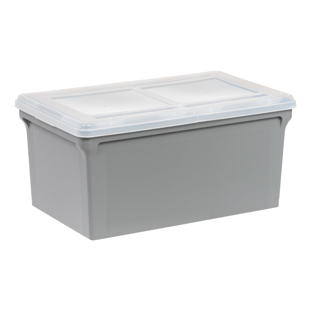 Iris Plastic Letter-Sized Split Lid File Box, 44 Quart, 24inL x 20-1/16inW x 16-3/16inH, Gray MPN:500228