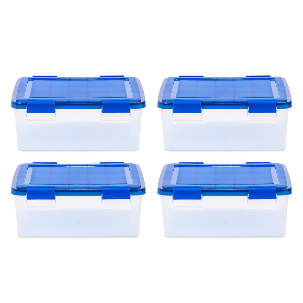 Iris Ultimate Weathertight Storage Boxes, 19-3/4inL x 16-3/16inW x 10-1/4inH, 30 Qt, Clear, Set Of 4 Boxes MPN:500138