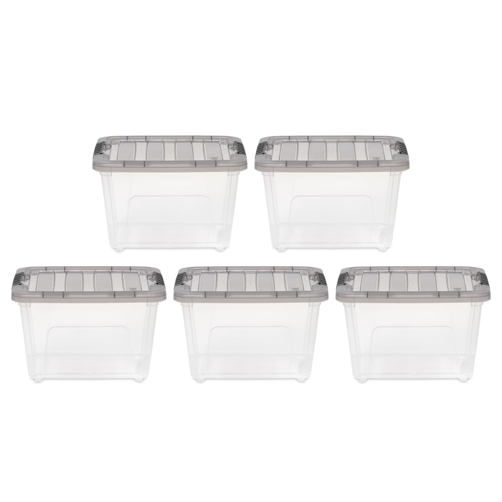 Iris Stack & Pull Storage Boxes, 4.75 Gallon, Clear/Gray, Set Of 5 Boxes MPN:500144