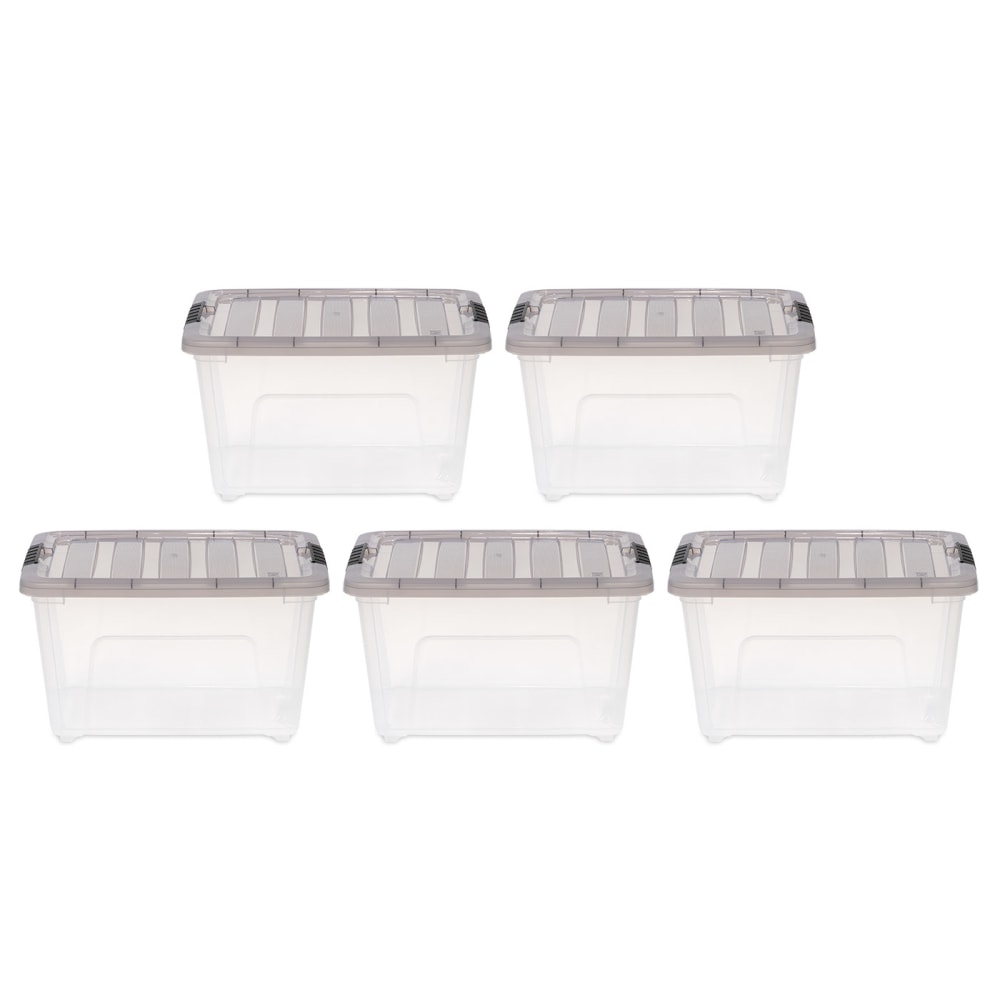 Iris Stack & Pull Storage Boxes, 8 Gallon, Clear/Gray, Set Of 5 Boxes MPN:500145