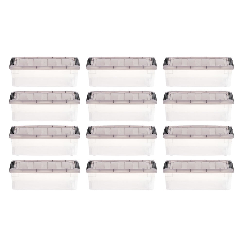 Iris Stack & Pull Storage Boxes, 1.45 Gallon, Clear/Gray, Set Of 12 Boxes MPN:500146