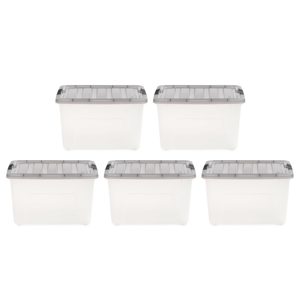 Iris Stack & Pull Storage Boxes, 10 Gallon, Clear/Gray, Set Of 5 Boxes MPN:500147