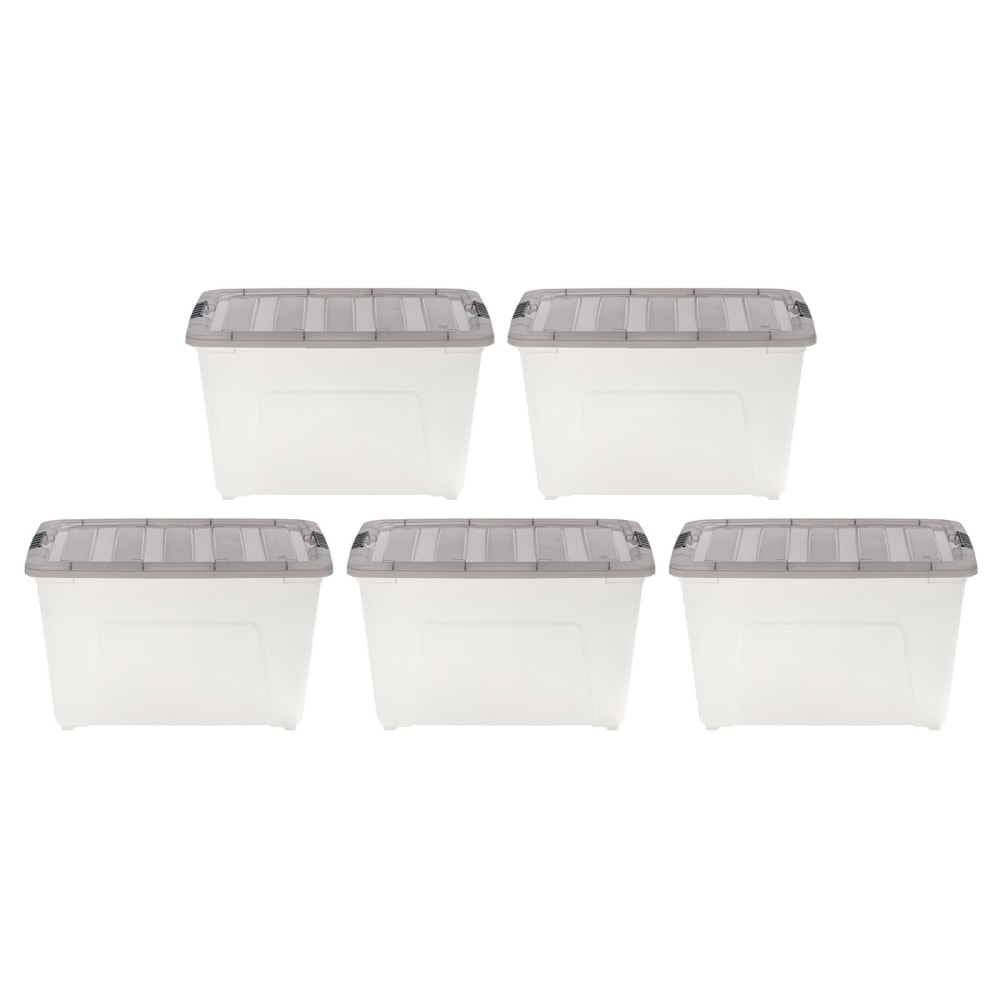 Iris Stack & Pull Storage Boxes, 13.4 Gallon, Clear/Gray, Set Of 5 Boxes MPN:500149
