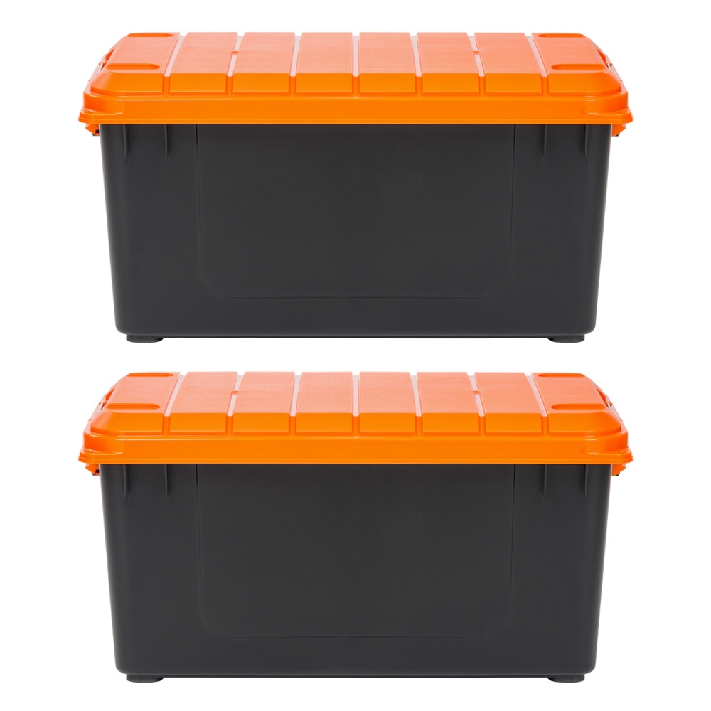 Iris Heavy Duty Store-It-All Totes, 20.5 Gallon, 30-1/2inL x 16-1/2inW x 25-1/4inH, Black/Orange, Set Of 2 Totes MPN:585026