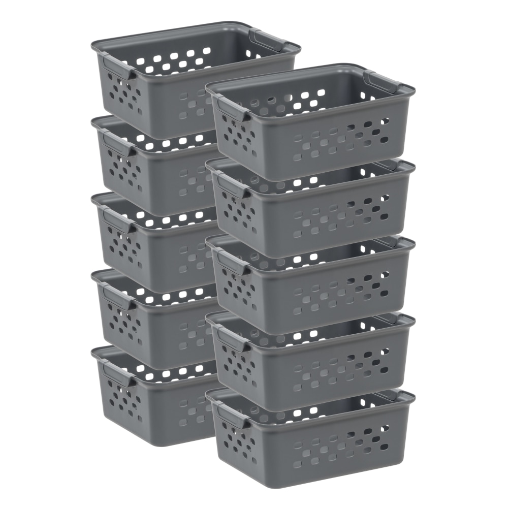 Iris Plastic Storage Baskets, Small, 4.25inH x 8.75inW x 11.125inD, Gray, Set Of 10 Baskets MPN:500164