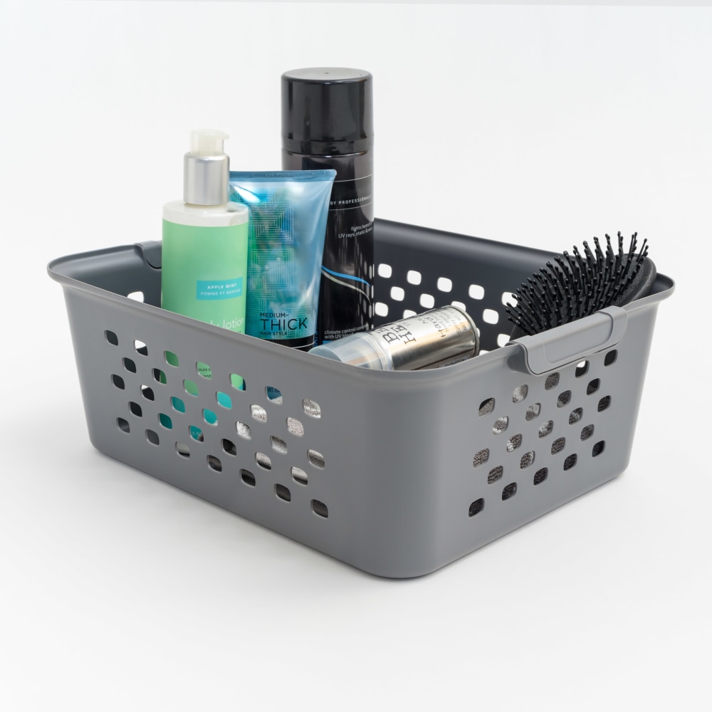 Iris Plastic Storage Basket, Medium, 5inH x 11.125inW x 13.75inD, Gray MPN:500226